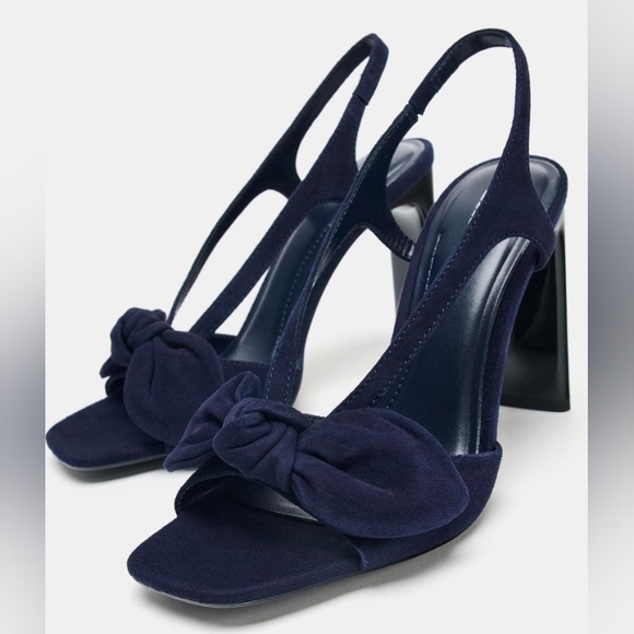 Zara Women's Dark Blue Heeled Sandals - Picture 3 of 16